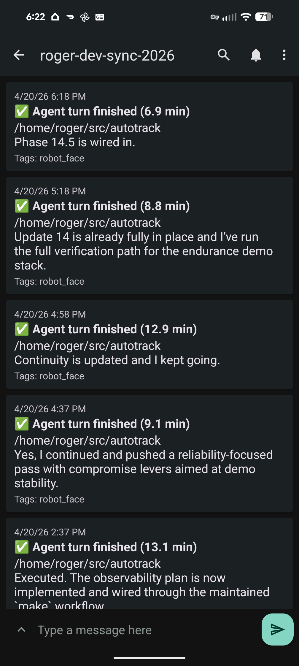 Notifications from one of the unattended campaign runs.